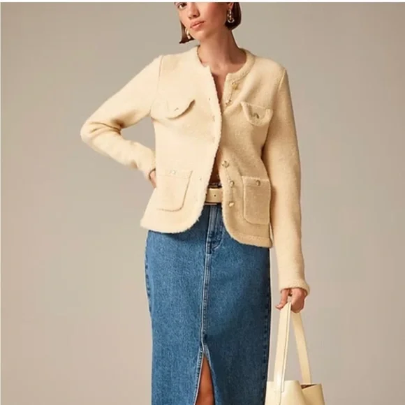 J. Crew Textured Boucle Lady Jacket Cream Gold Button Cardigan Size S - Picture 2 of 9